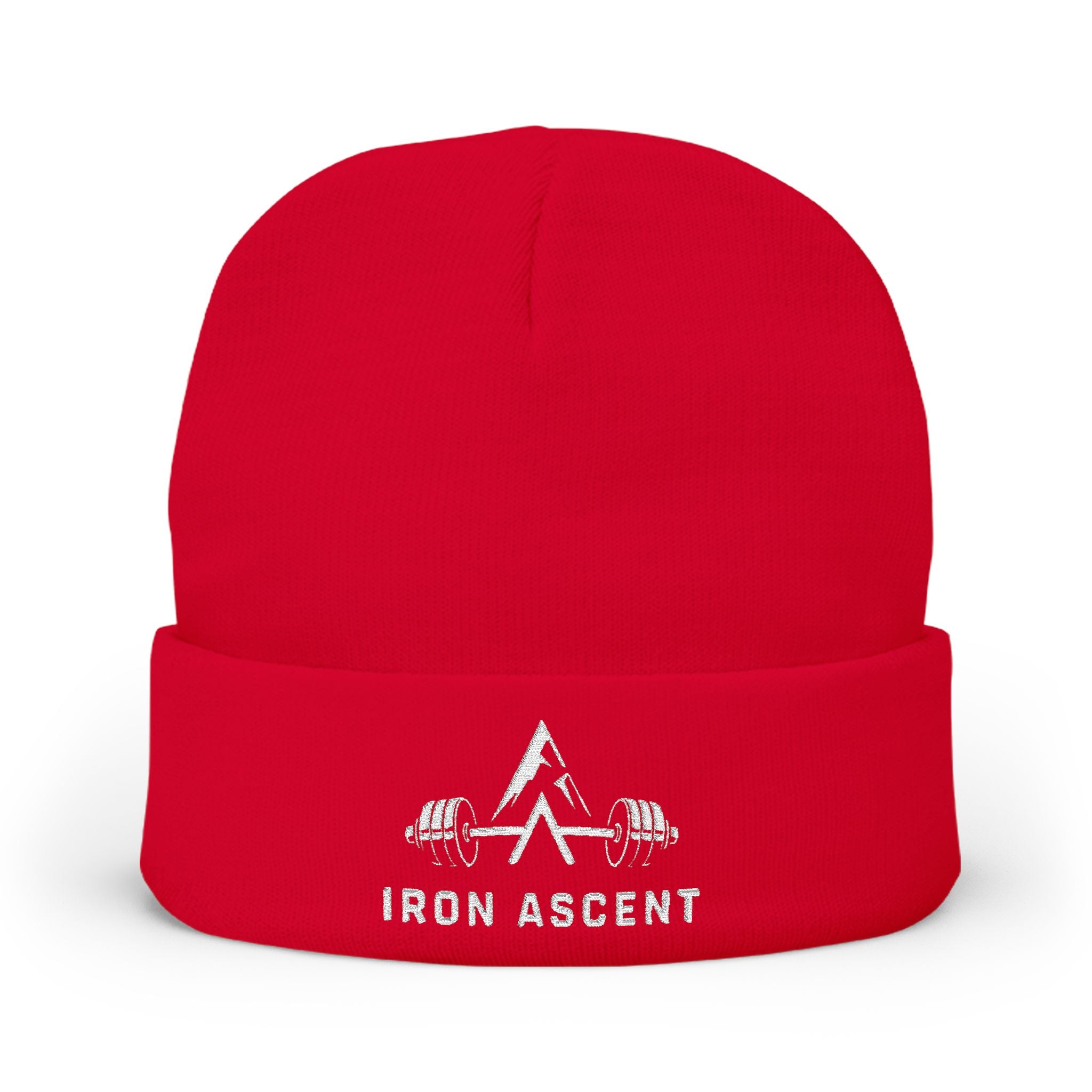 Embroidered Iron Ascent Knit Beanie – Mountain & Barbell Outdoor Fitness Hat