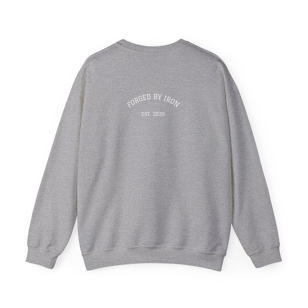 Forged By Iron Crewneck Sweatshirt — Minimal Back Print Graphic Sweatshirt