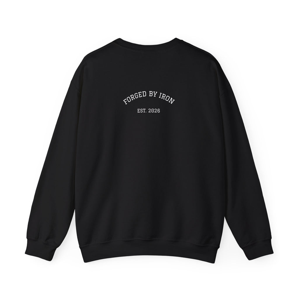 Forged By Iron Crewneck Sweatshirt — Minimal Back Print Graphic Sweatshirt