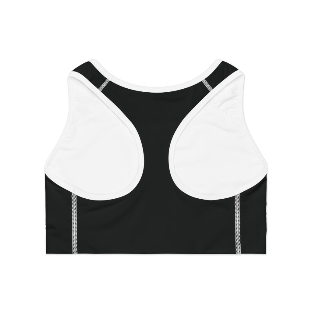 Iron Ascent Women’s Sports Bra — Black Athletic Racerback with Barbell Logo