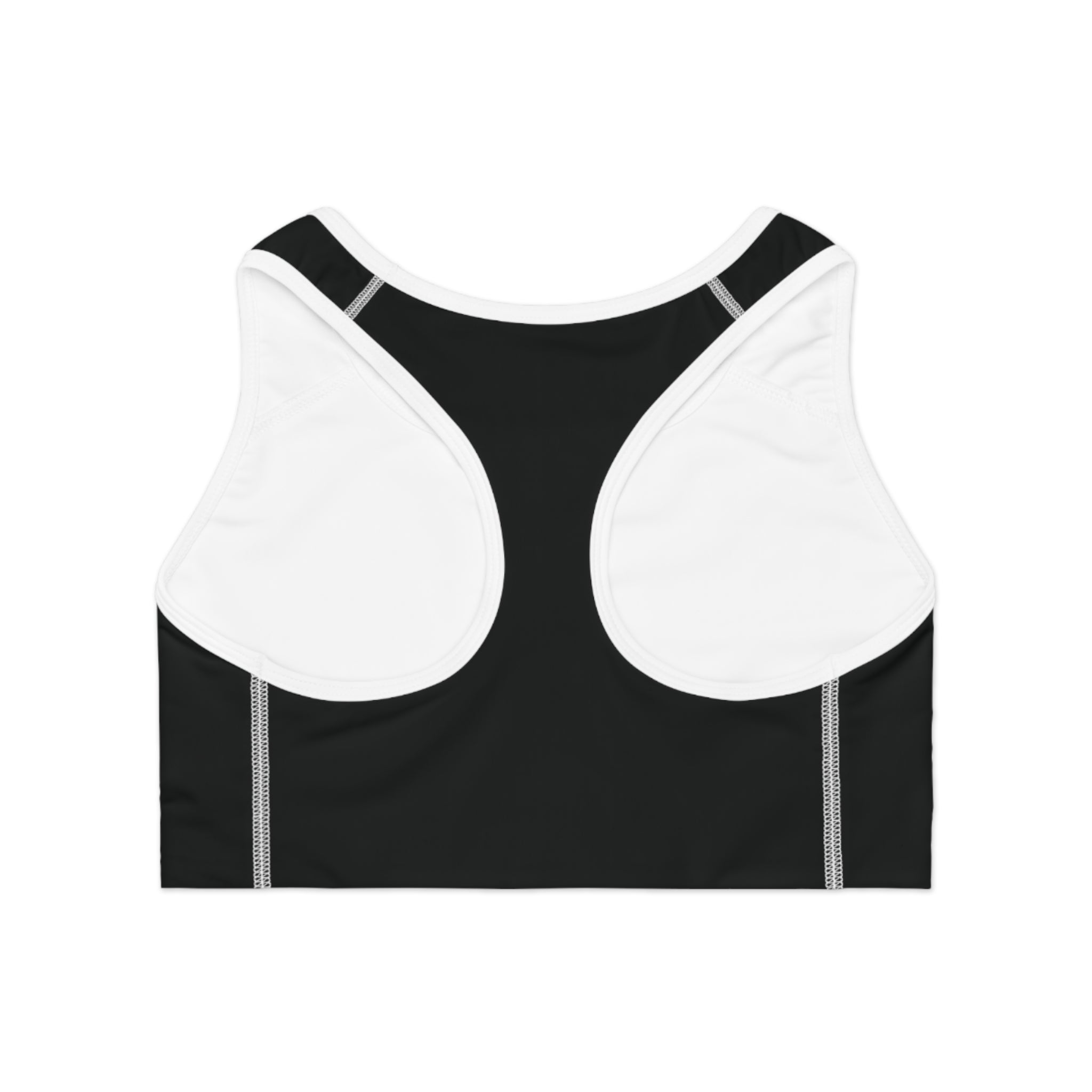 Iron Ascent Women’s Sports Bra — Black Athletic Racerback with Barbell Logo