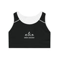 Iron Ascent Women’s Sports Bra — Black Athletic Racerback with Barbell Logo
