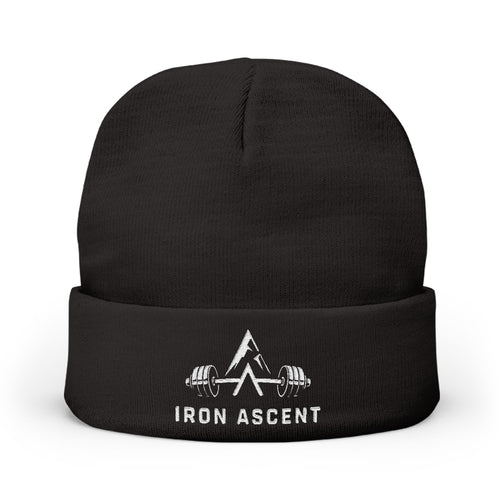 Embroidered Iron Ascent Knit Beanie – Mountain & Barbell Outdoor Fitness Hat