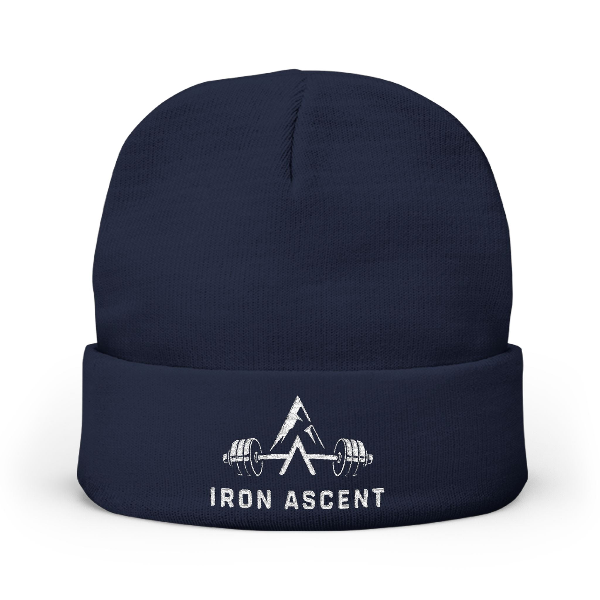 Embroidered Iron Ascent Knit Beanie – Mountain & Barbell Outdoor Fitness Hat